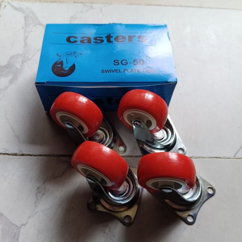 Jual roda merah hidup 2 inchi satu set 4pcs roda casters merah roda ...
