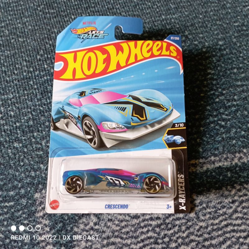 Voiture Hot Wheels Crescendo - Série X-Raycers 3/10, Modèle 37/250, Bleu, 1/64 Neuve Sous Blister 2024