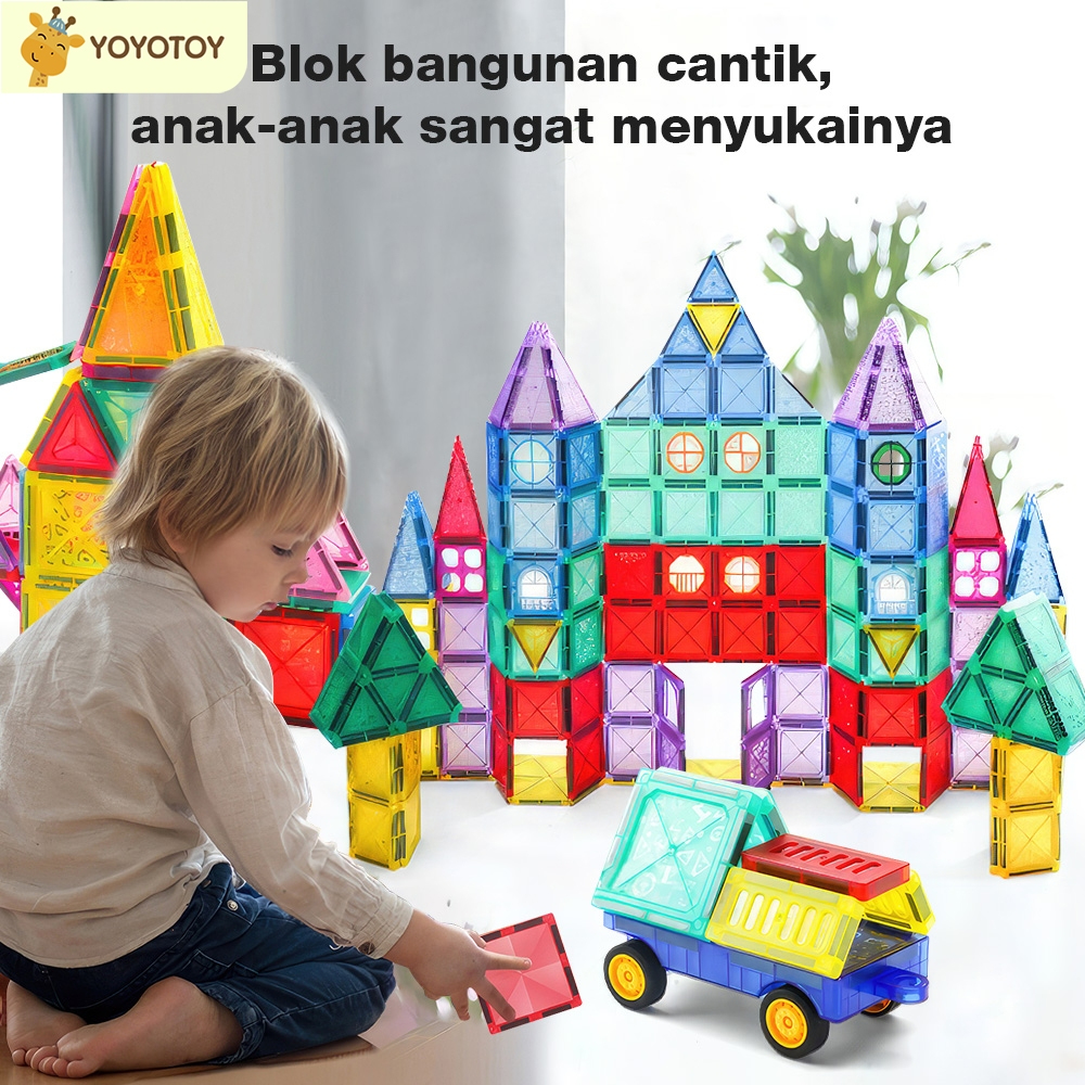 Jual Magnetic Tiles 45/60/110Pcs Mainan Edukasi Anak Mainan Magnet DIY ...