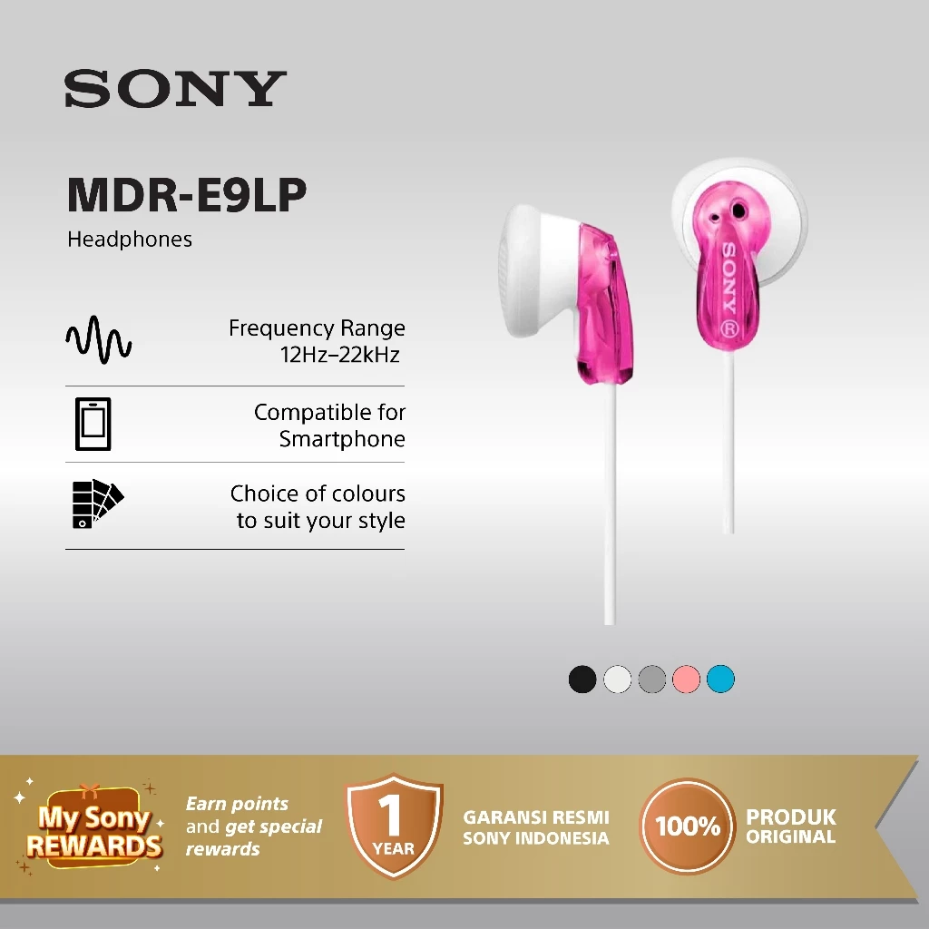 Earphone Sony MDR-E9LP Wire Headset Entry In-Ear No Microphone - Pink Earphone