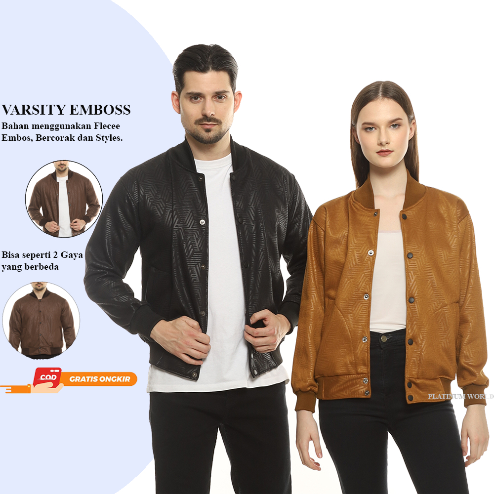 Jual PLATINUM WORLD Jacket Varsity Fleece Emboss Premium Outerwear ...