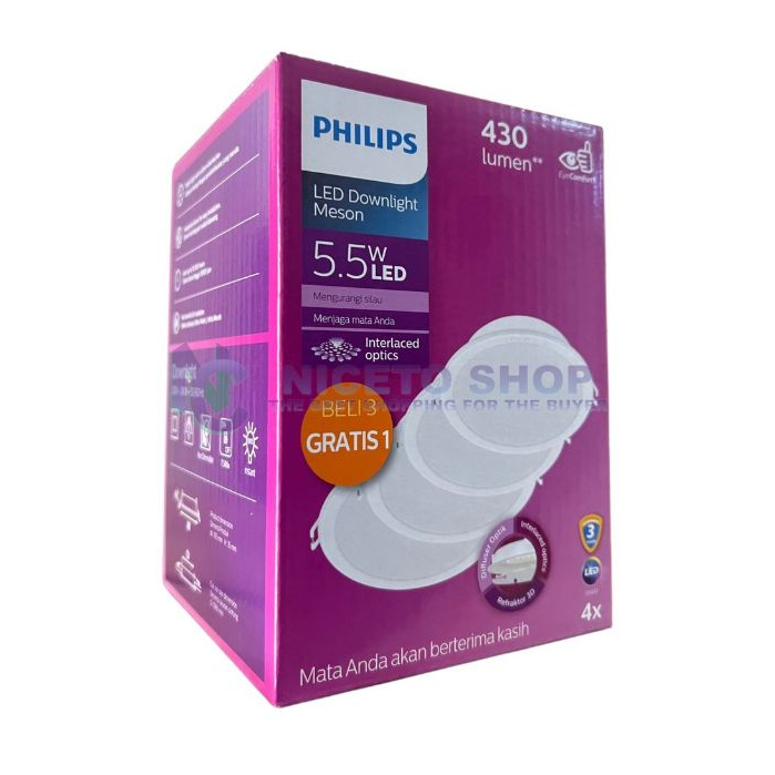 Jual DOWNLIGHT LED Philips Meson 5.5W Paket isi 4 59947 D90 65K Putih ...