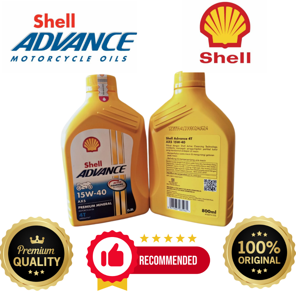 Jual Shell Advance 4T AX5 15W-40 (0.8L) Oli Motor ORIGINAL | Shopee ...