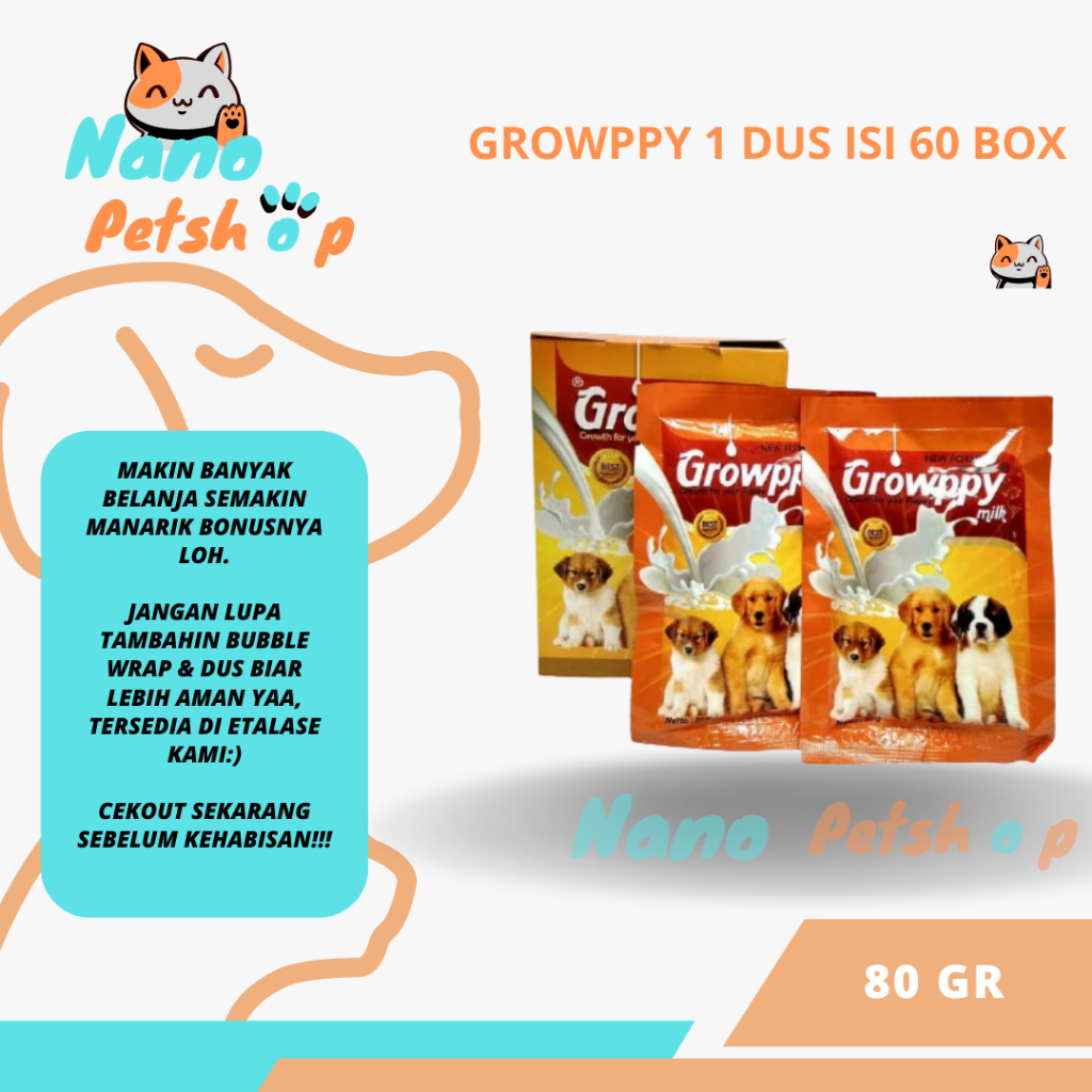 Jual GROWPPY MILK - Susu Puppy Anjing Sachet 30 GR (1 DUS ISI 60 BOX ...