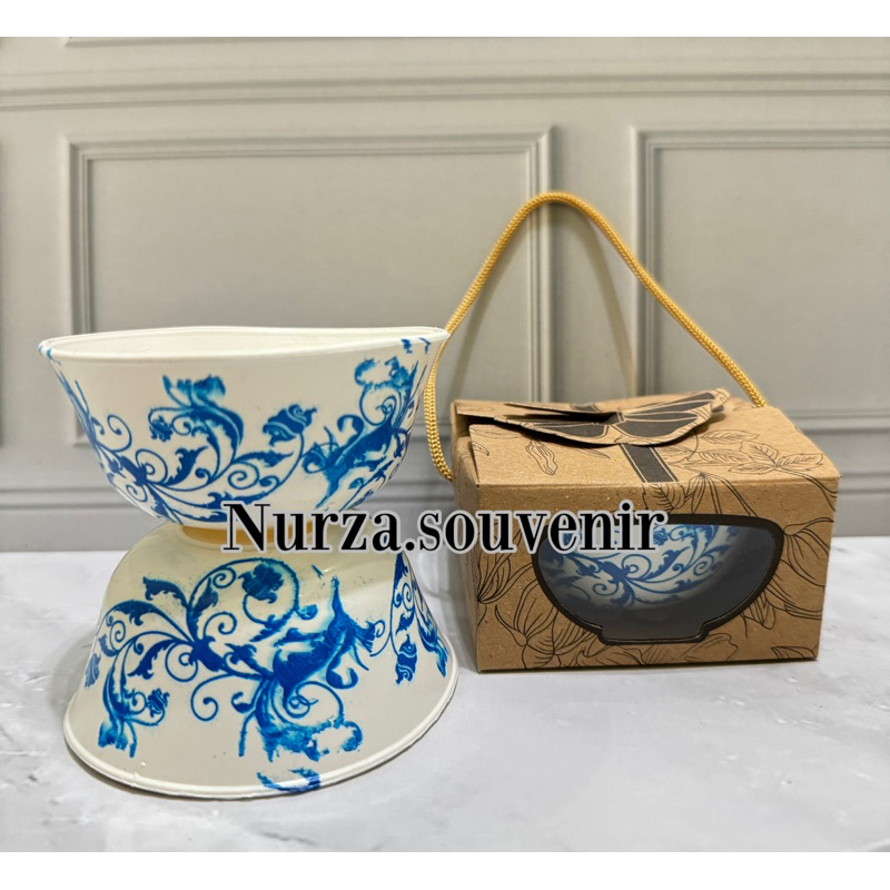 Jual ( Isi 100pcs ) Souvenir Mangkok Batik Biru Kemasan Box Rustic ...