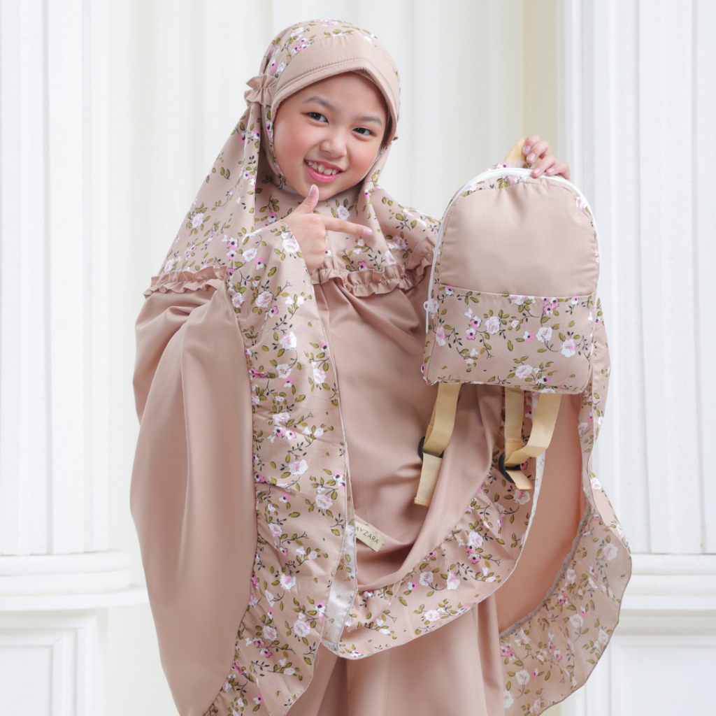AYZARA - Mukena Anak Katun Motif Kombinasi Polos Tas Ransel Anak TK SD Tanggung Dania Series