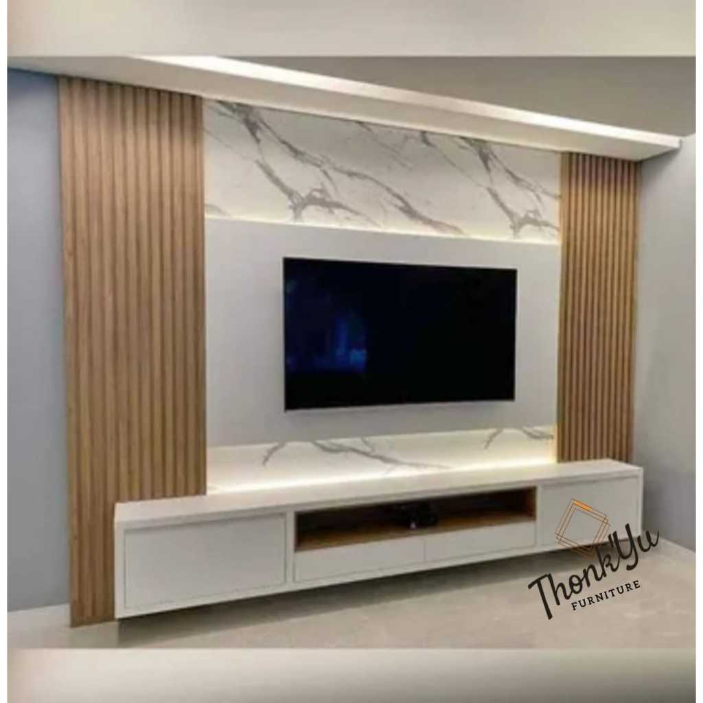Jual Backdrop Tv LED + Lampu LED + Rak + wall mount Minimalis | Shopee ...