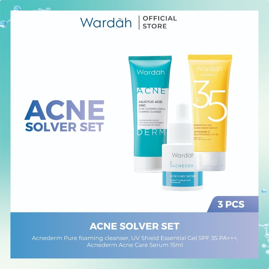 Paket Skincare Wardah Isi 3 pcs - Face Wash, Day Cream, Sunscreen & Serum Paket Solusi Masalah Kulit