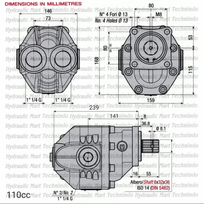 Jual PTO gear pump for truck 200BPH1120S / 20BPH1120S 110cc brand ...