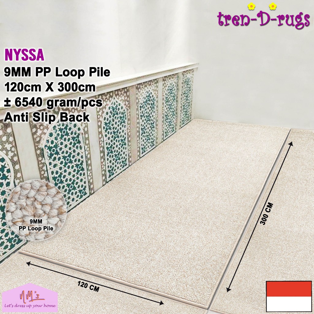 Tren-D-rugs Karpet polos sejadah sajadah masjid modern alas sholat anti slip 120 cm x 300 cm mushola roll gulungan panjang shaf tebal minimalis - NMs