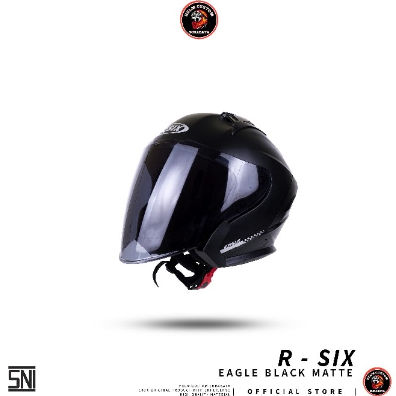 Jual Helm R-Six Eagle Black Matte / Helm Half Face | Shopee Indonesia
