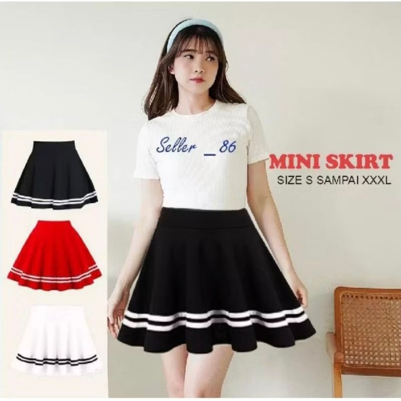 Jual ROK MINI LIST SKIRT FLARE ROK SENAM LIST PENDEK WANITA ROK ...