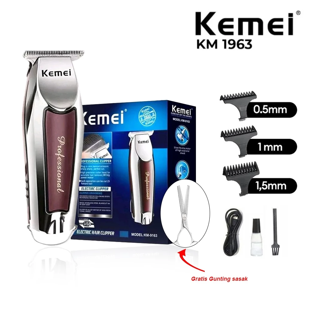 Kemei KM 9163 Alat Cukur Rambut Elektrik Hair Clipper 3in1 untuk Potong Rambut, Kumis,Jenggot | AutoStock