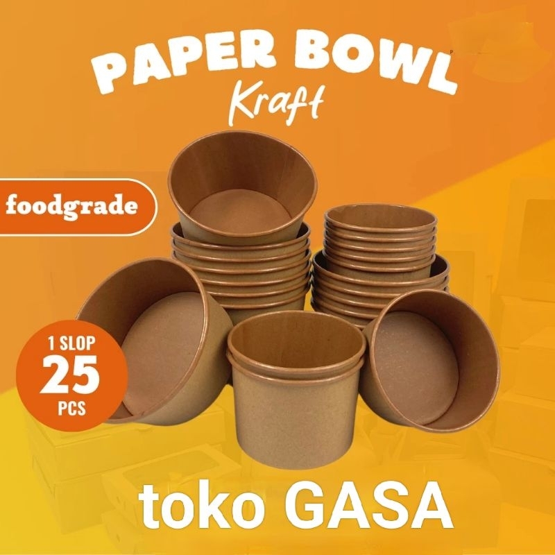 Jual (25pcs) paper bowl kraft 650ml coklat laminasi 1 slop/mangkok ...