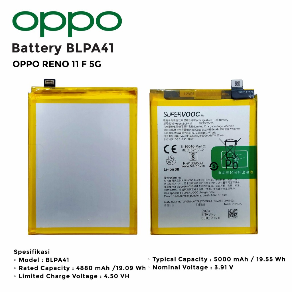 Jual Baterai Batre Battery Oppo BLPA41 For Oppo Reno 11F – BLP A41 Reno ...