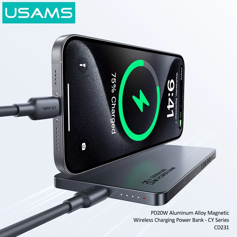 USAMS Wireless Magnetic Powerbank 5000mAh Fast Charging 20W Aluminium Alloy CD231