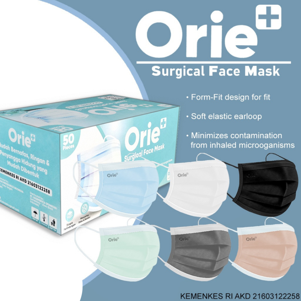 Jual Masker 3Ply Earloop Disposable Orie+ Masker Disposable 1Box Isi ...