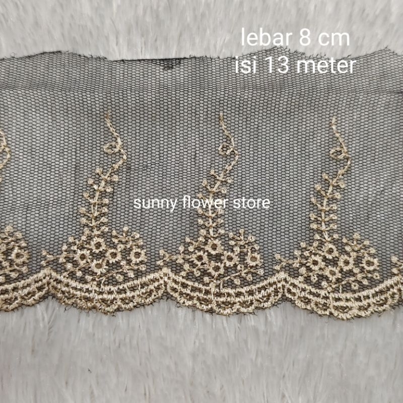 Jual Renda bordir tile/renda nilon putih lebar 8 cm isi 15 yard ...