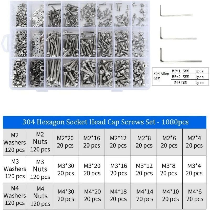 Jual 1080pcs/set Baut Soket Mur Dan Mur M2/m3/m4 Stainless Steel Hex ...