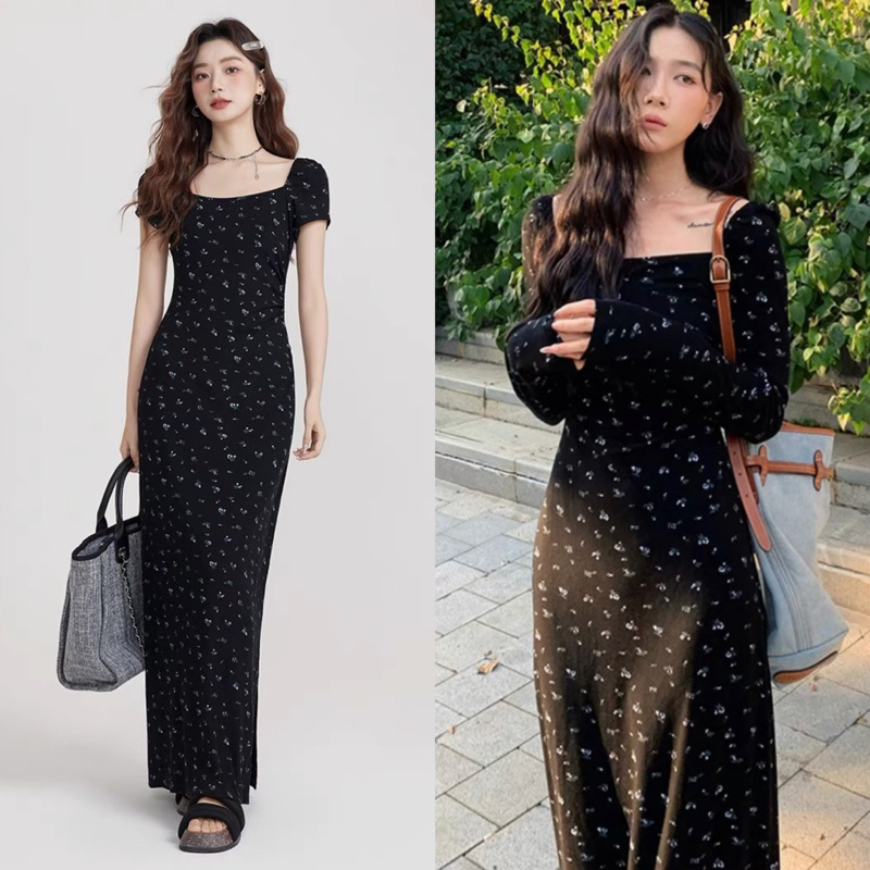 Dress Wanita Hitam Putih Garis Garis Leher V Lengan Pendek main image 1