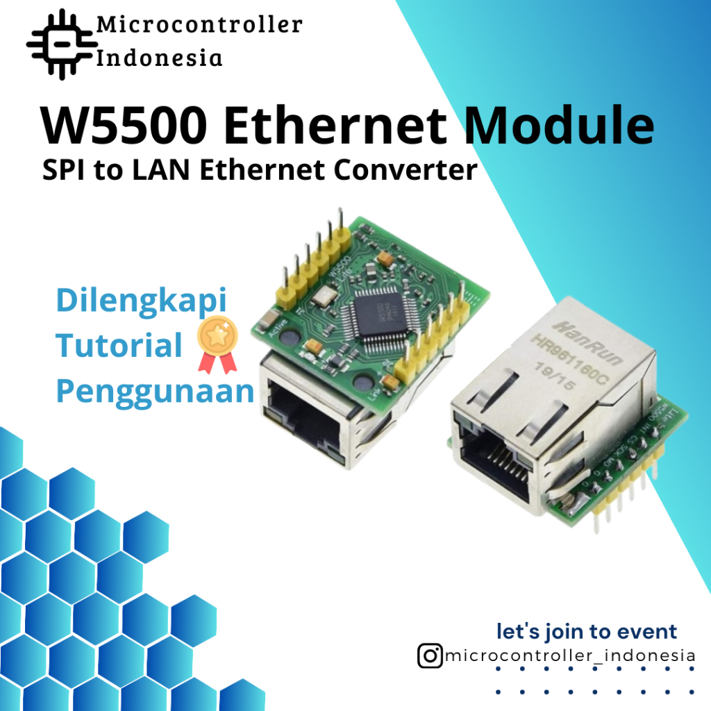 Produktbild von W5500 Ethernet-Modul – TCP/IP Mit SPI, 10/100 Mbit/s, 32KB Puffer, 8 Sockets, 3,3V/5V Kompatibel