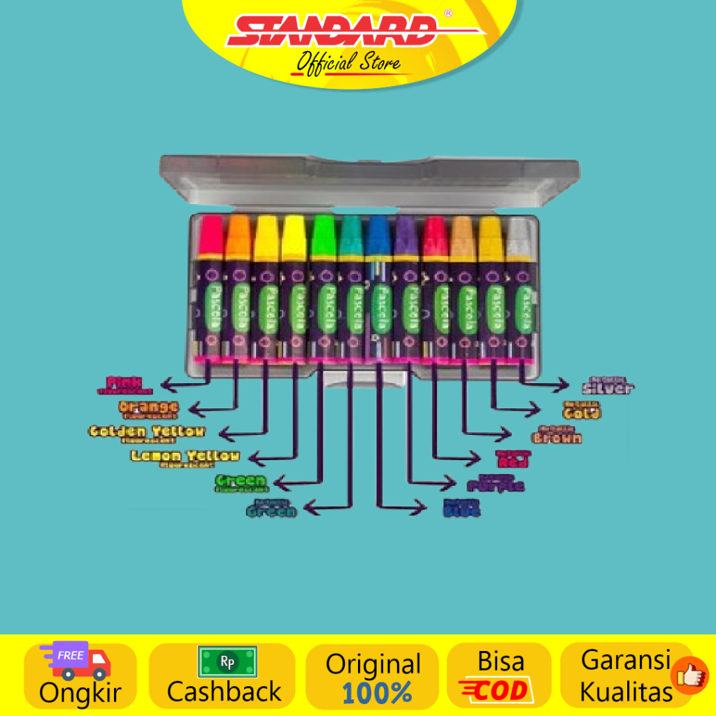 Standard - Pascola Oil Pastel Metalic 12 / Set ( Crayon / Pewarna / Coloring ) (2)