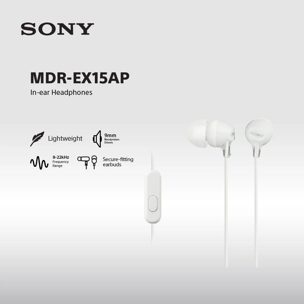 Earphone Sony MDR-EX15AP Handsfree In-ear With Microphone - White SONY Earphone Headset Headphone Original