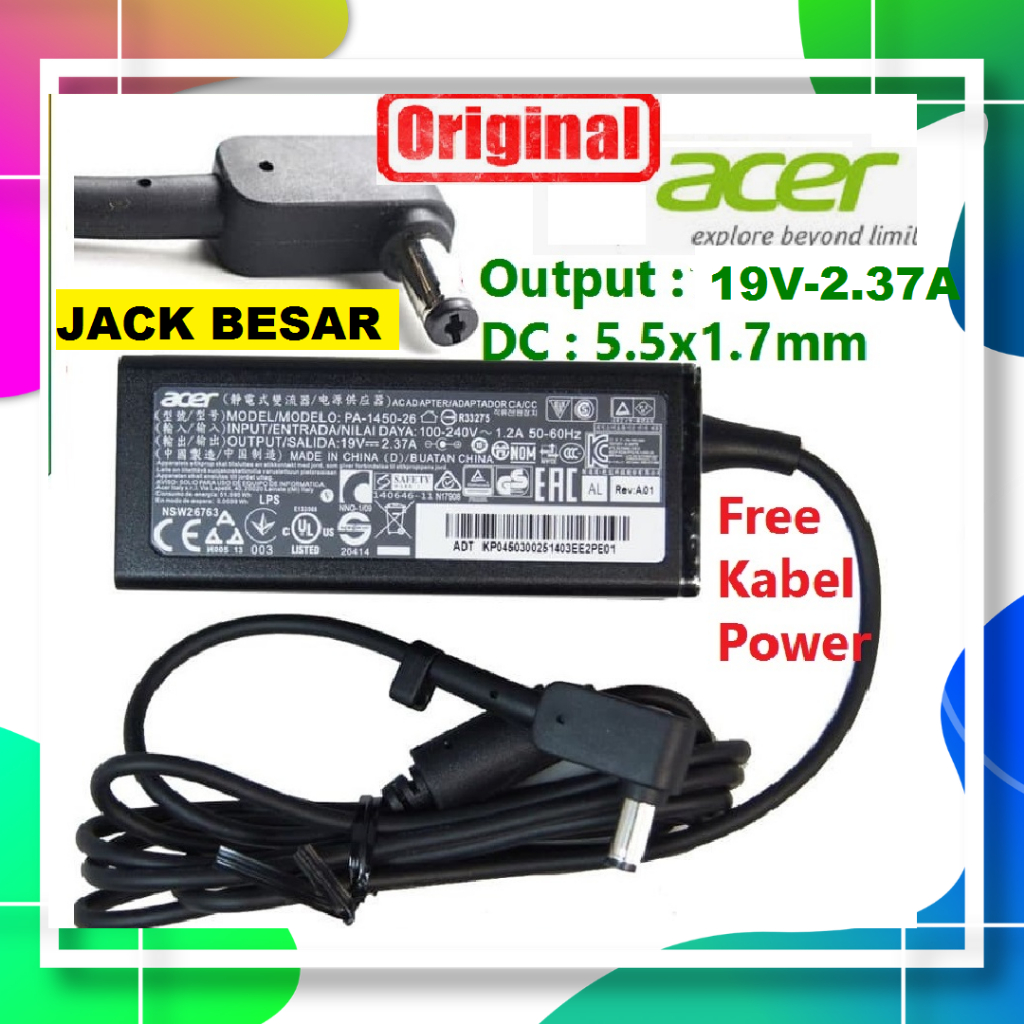 Alimentatore 65W Per Acer Aspire/Swift/Chromebook – 19V 3.42A Con 2 Interfacce (5.5x1.7mm E 3.0x1.1mm)