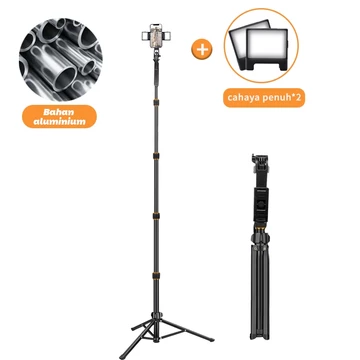 Tripod Live Streaming Penyangga Ponsel Teleskopik 2.1 Meter Tripod Berdiri Aluminium Alloy