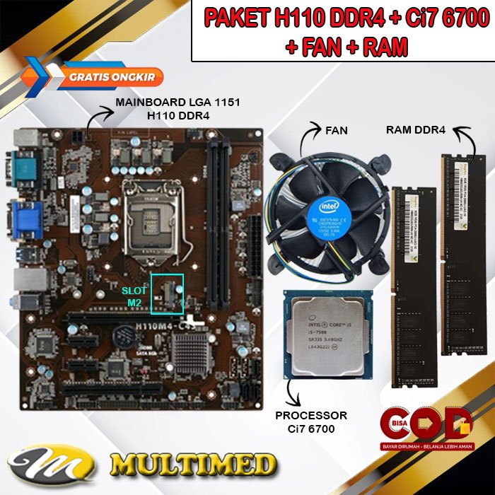 Jual Paket Mainboard Mobo LGA 1151 H110 DDR4 + Core i7 6700 + Fan + Ram |  Shopee Indonesia