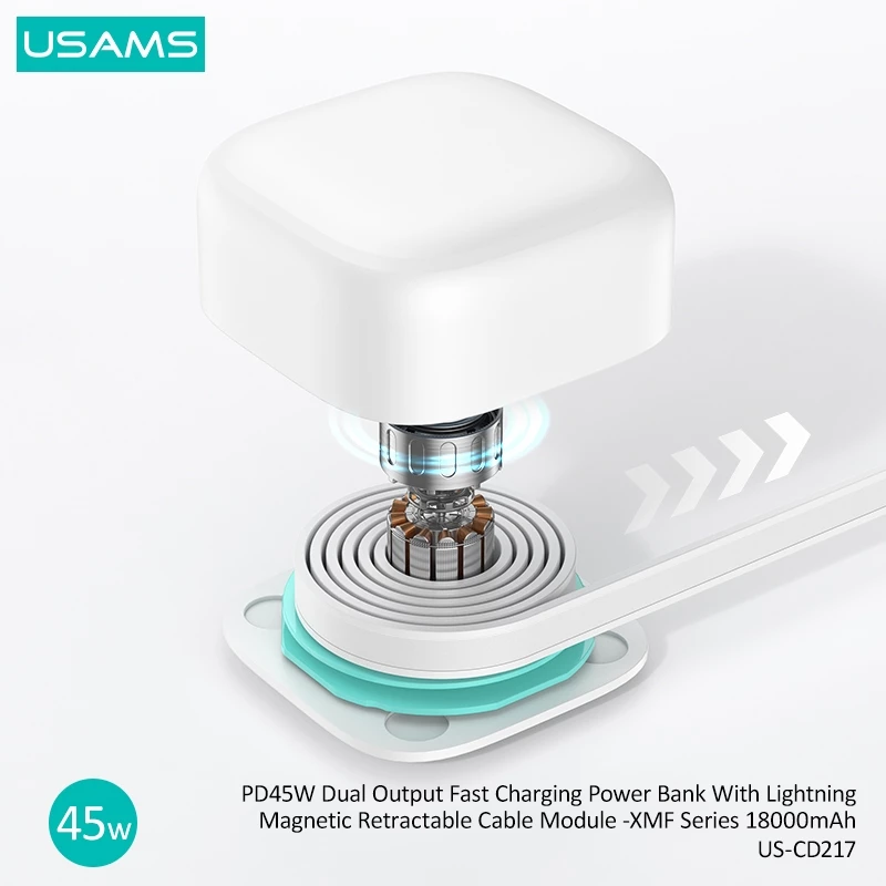 USAMS Powerbank 18000mAh Fast Charging PD 45W Kabel Magnetic Type C & Lightning CD216