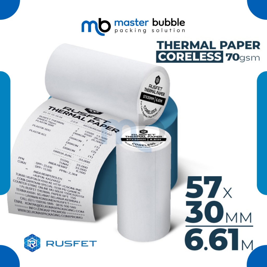 Jual Kertas Termal Label RUSFET Coreless Sticker Paper Thermal Printer ...