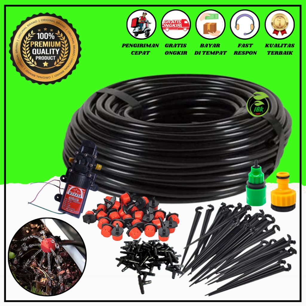 Set Irigasi Taman Set Misting Alat Tanaman Tanaman Kit Misting Walet Jamur Tetes Selang Otomatis+DINAMO POMPA MERAH 100 PSI
