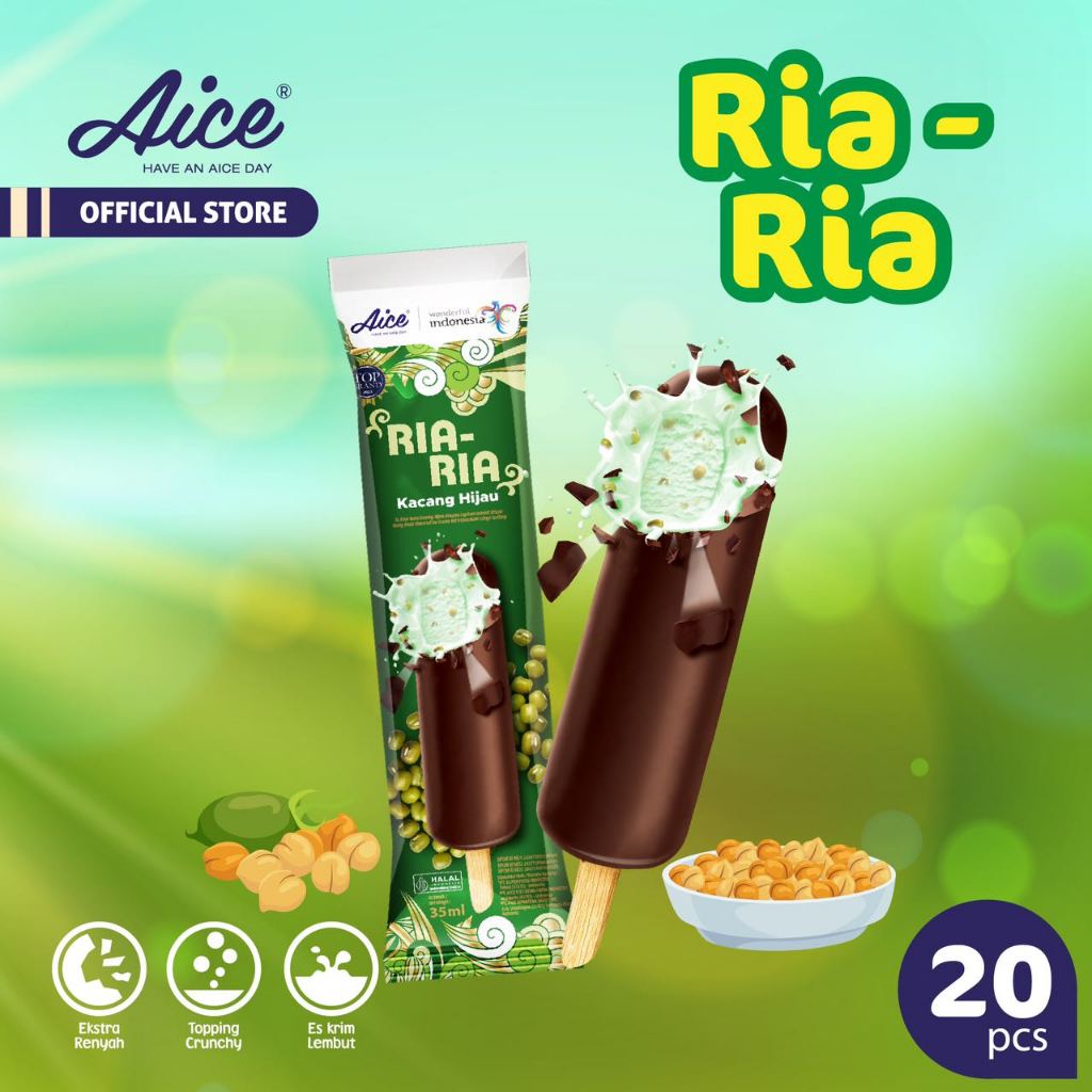 Jual AICE Ice Cream Ria - Ria Kacang Hijau lapis Chocolate isi 20pcs Es ...