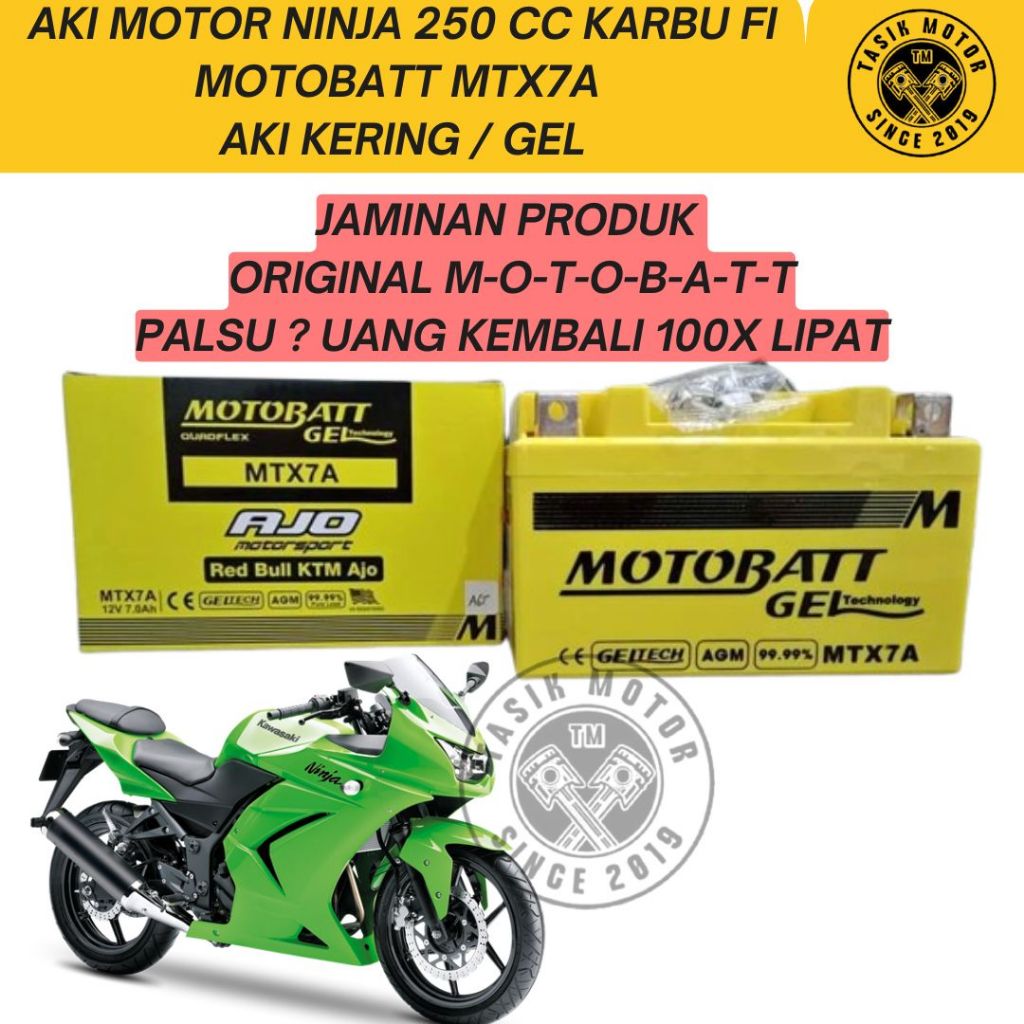 Jual AKI MOTOR NINJA 250 CC KARBU FI ZX MOTOBATT MTX7A AKI KERING
