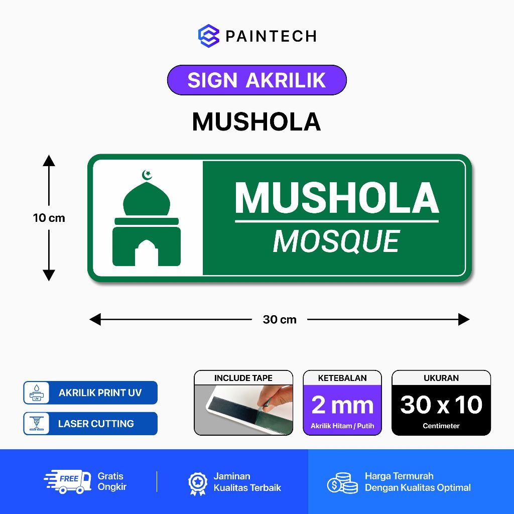 Jual Sign Akrilik Tanda Mushola Akrilik Print UV Signage Ukuran 30 X 10 ...