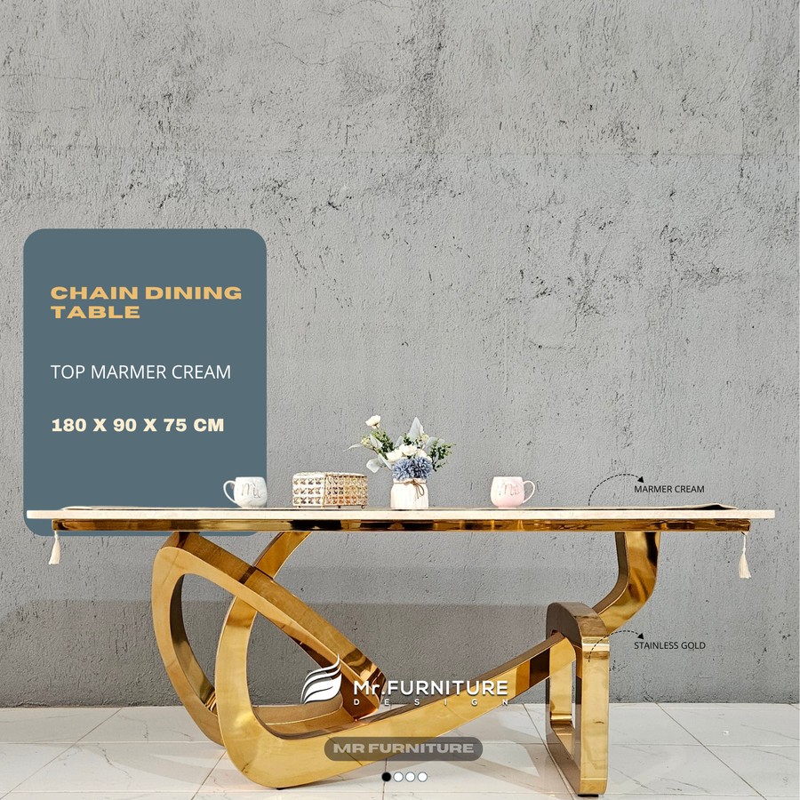 Jual meja makan rantai stainless gold top marmer krem 180 cm | Shopee ...