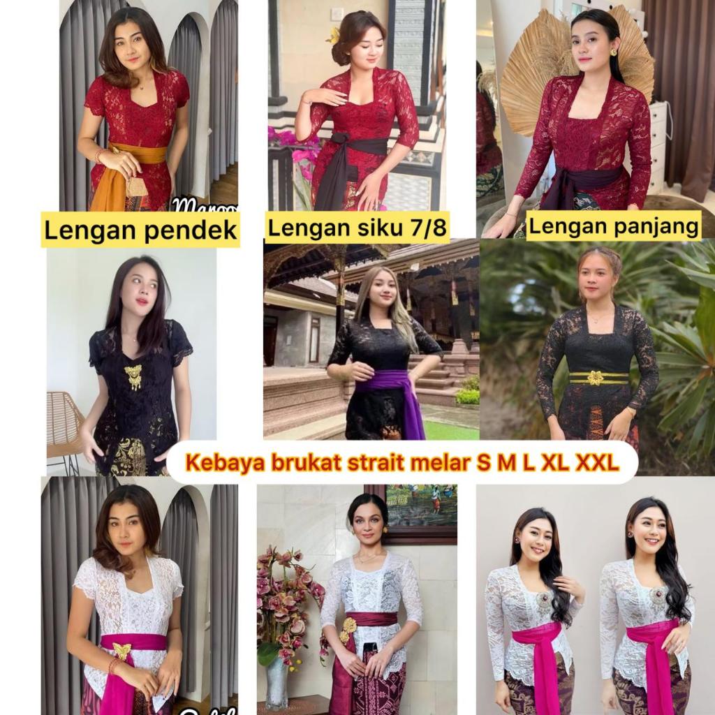 Jual Kebaya Modern Brukat Bali Melar Lengan Pendek Siku 3/4 7/8 Tangan