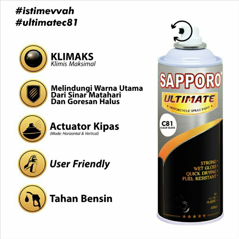 Jual #MAU# Cat Semprot Sapporo Ultimate C81 Clear Gloss 400ml Vernish ...