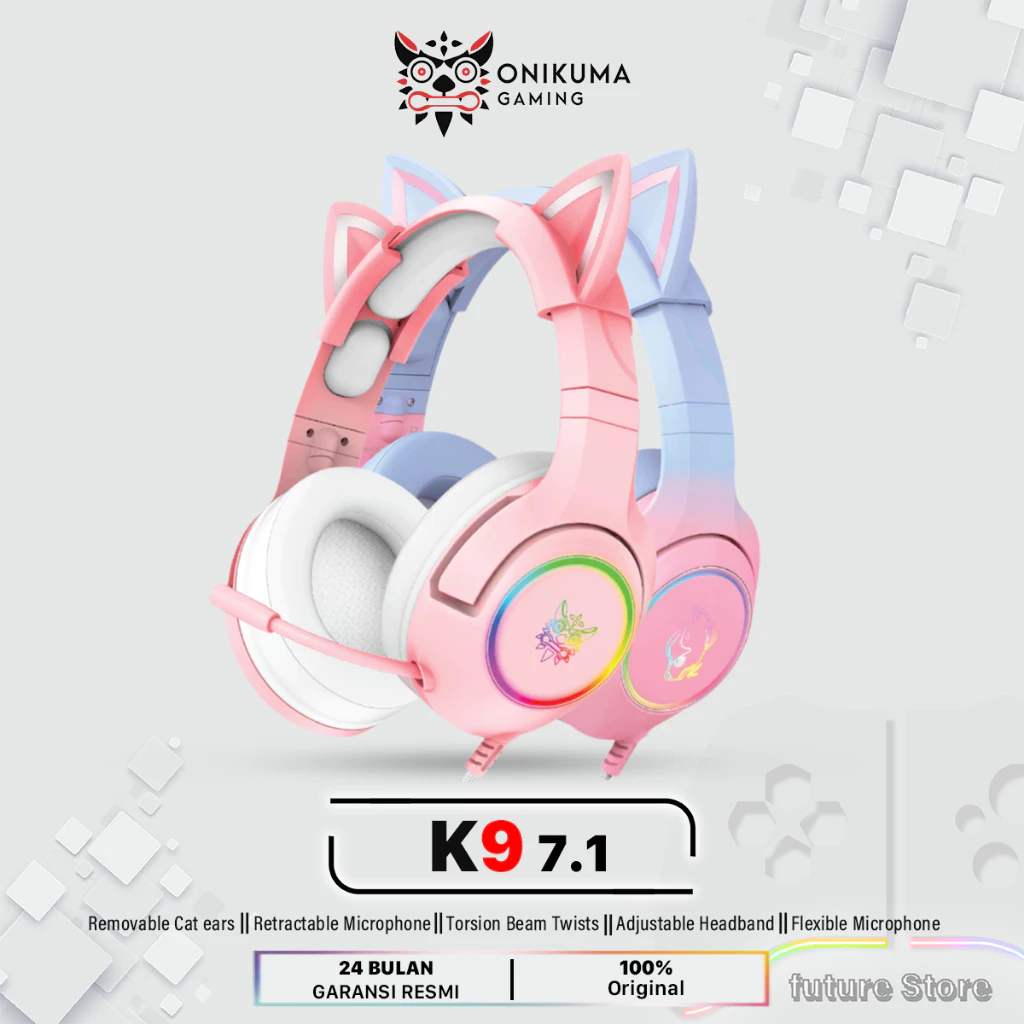 ONIKUMA K9 7.1 All Surround Headset Gaming RGB Headphone Cat Ear- Headphone Mic Headphone Kualitas Tinggi For Laptop HP dan PC - foto 1