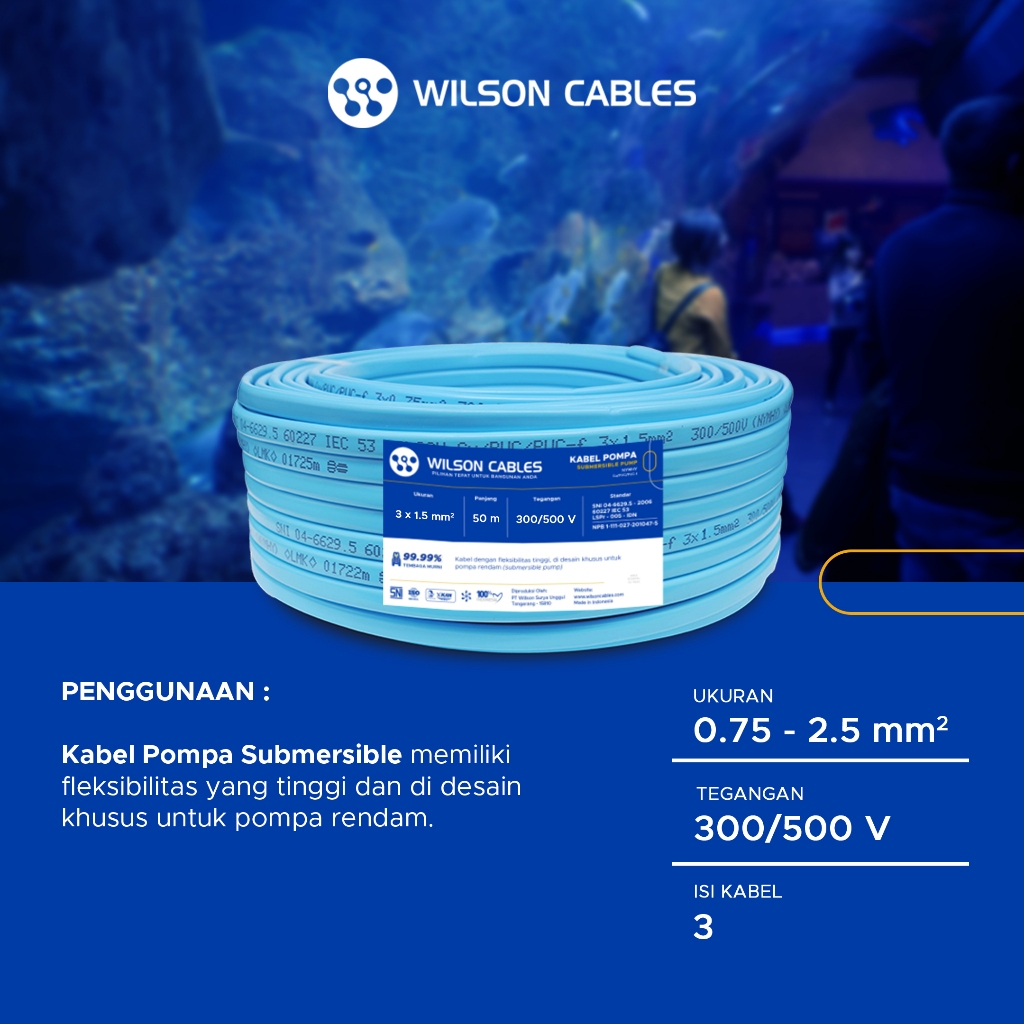 Jual WILSON CABLES - Kabel Pompa 3x1.5 mm² (50 Meter) - Kabel ...