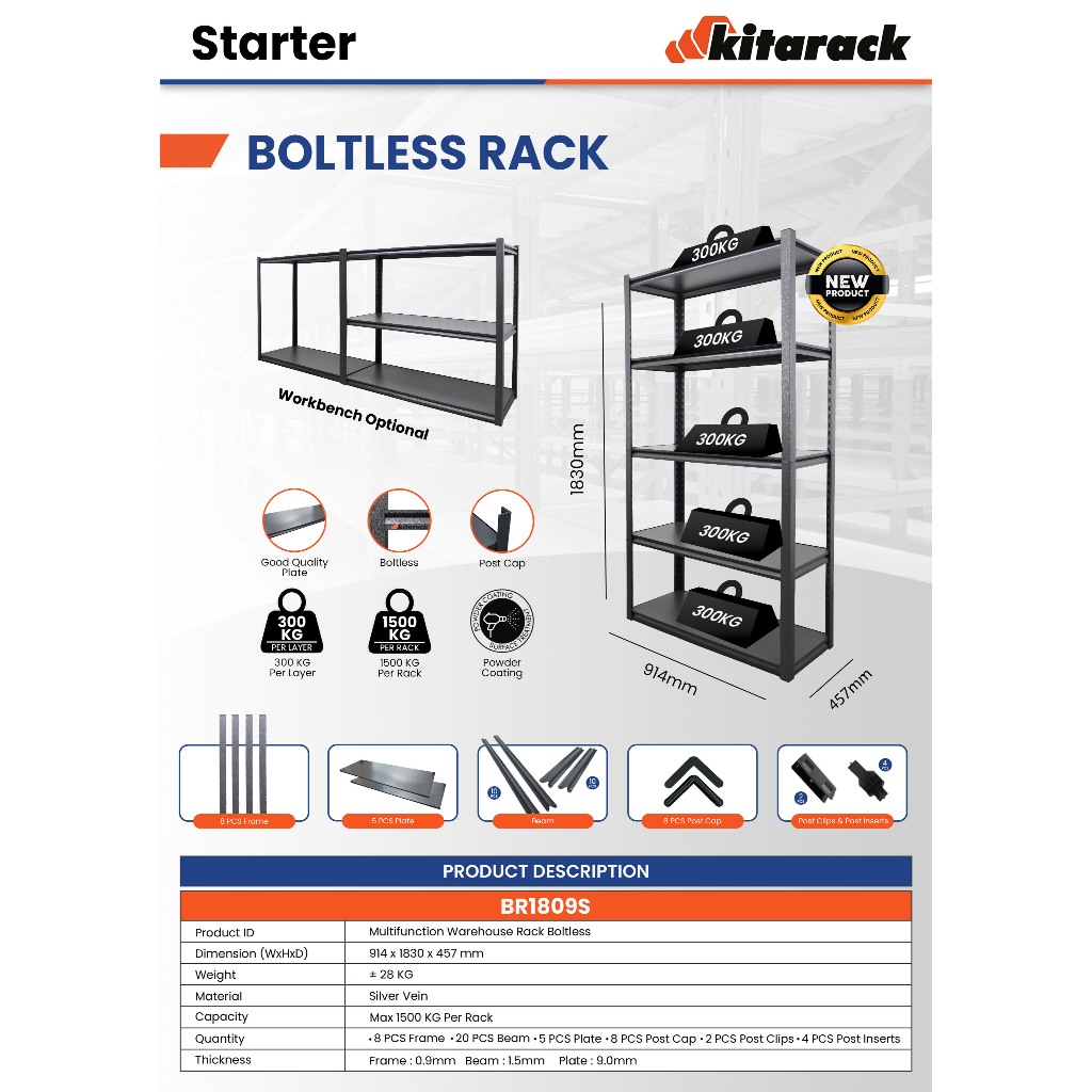 Jual BR1809S - RAK GUDANG BOLTLESS RACK H: 1830mm, W: 457mm, L: 914mm ... image.