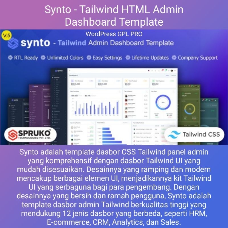 Jual Synto - Tailwind HTML Admin Dashboard Template | Shopee Indonesia