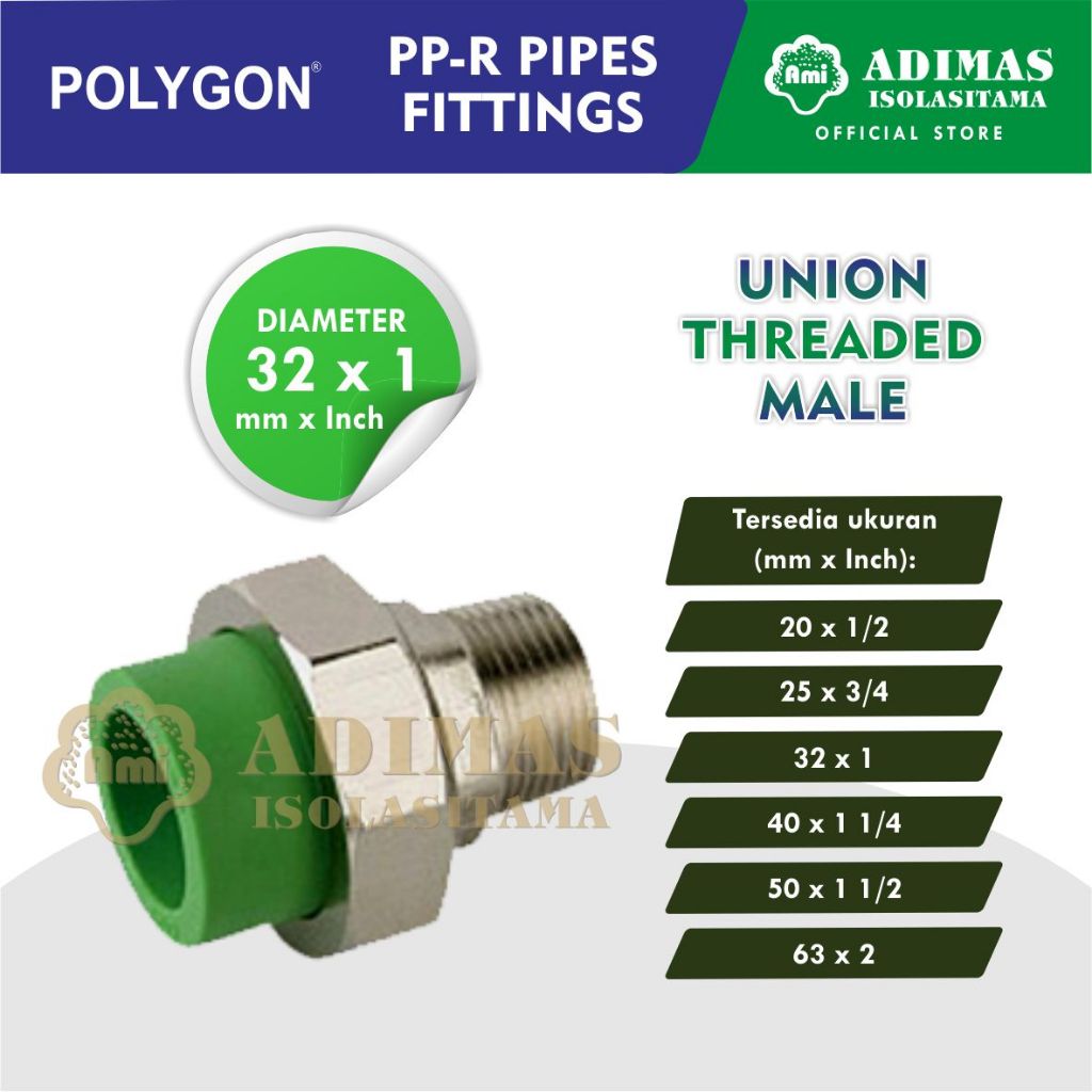 Jual Fitting PPR Polygon Union Threaded Male Diameter 32 mm x 1 Inch ...