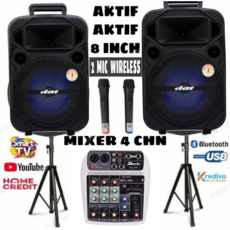 Jual Paket sound aktif DAT 8 INCH mixer bluetooth mic wireless 2 ...