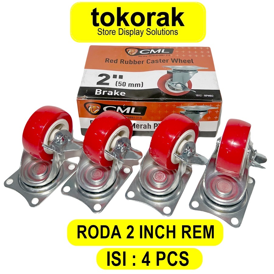 Jual RODA 2 INCH PLAT REM PU MERAH CAMEL - RODA 2