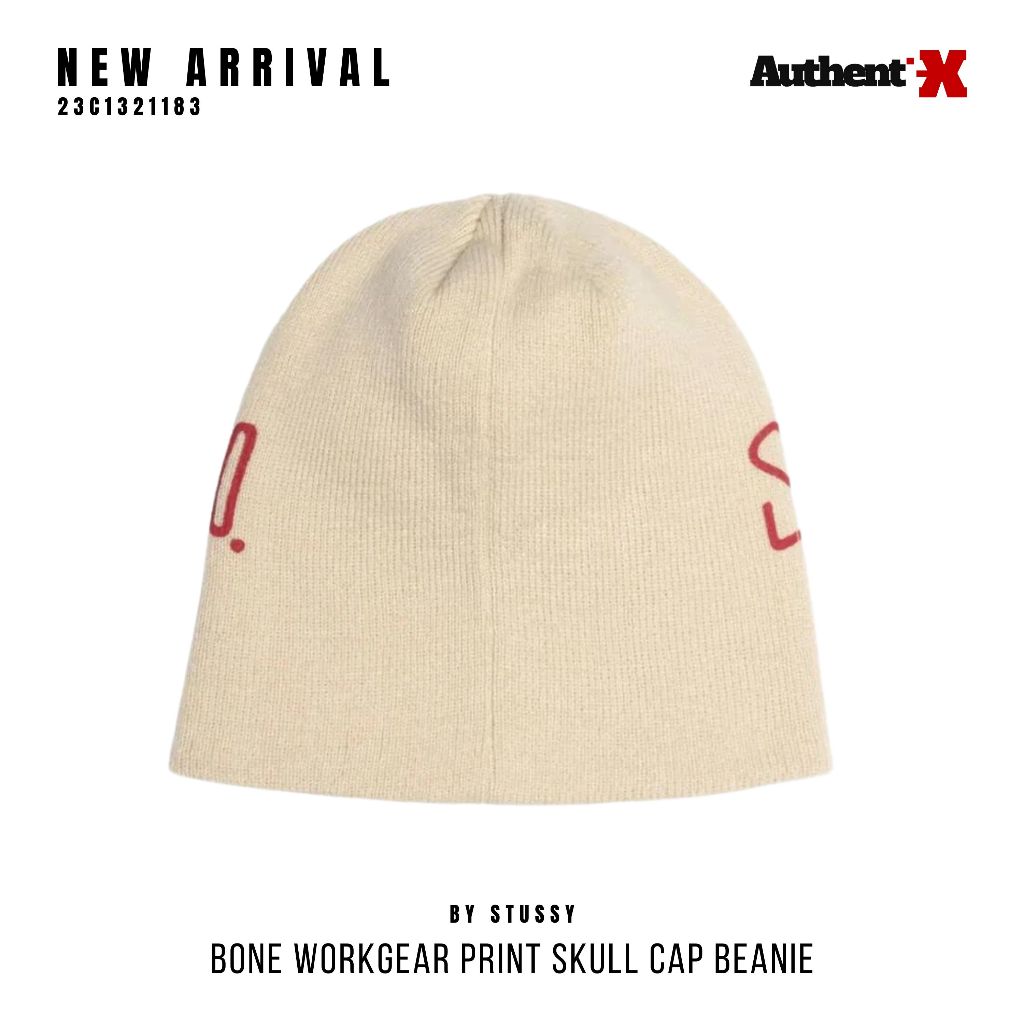 Jual STUSSY WORKGEAR PRINT SKULLCAP BEANIE HAT - BONE
