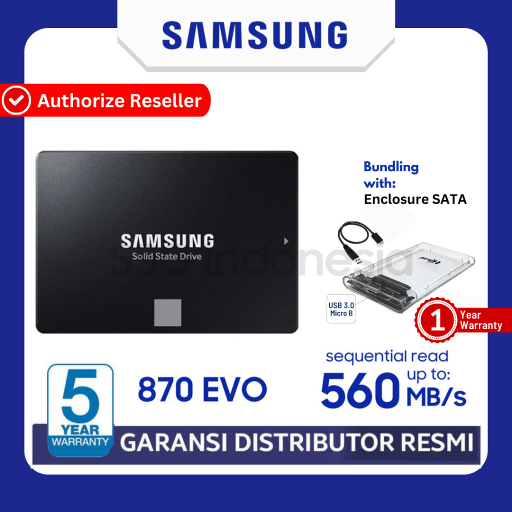 SAMSUNG SSD 870 EVO 1TB SATA3 Internal SSD SATA III 250 GB Garansi  Resmi Tahun