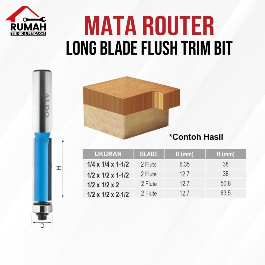 Jual MATA ROUTER LONG BLADE FLUSH TRIM BIT / Mata profil trimer kayu 1/ ...