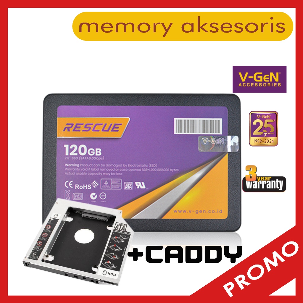 Jual SSD RESCUE SATA 3 128GB, 256GB, 512GB, 1TB SATA 3 V-GeN + CADDY 9 ...